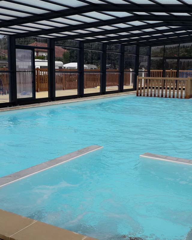 Indoor heated swimming pool at the campsite in the Landes