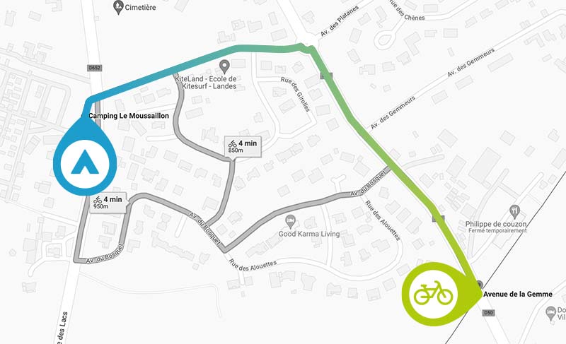 Plan du parcours Vélodyssée proche du camping dans les Landes